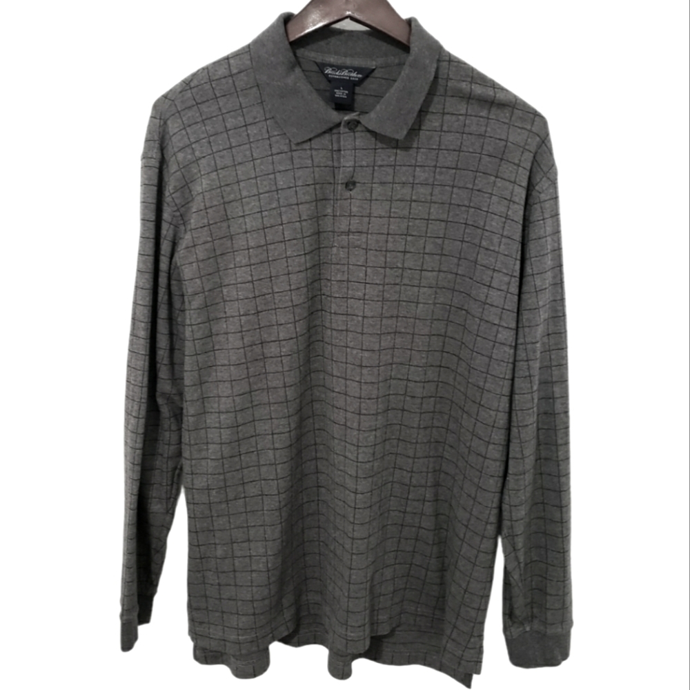 Brooks Brothers dark gray window pane longsleeve collar cotton blend shirt L
